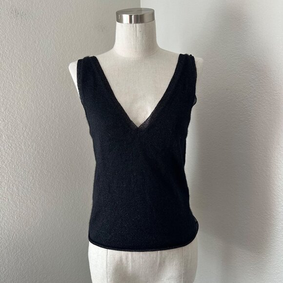 Prada Cashmere Silk Dual V Style Sleeveless Classy Blouse Black Glitter 42 - Picture 1 of 11